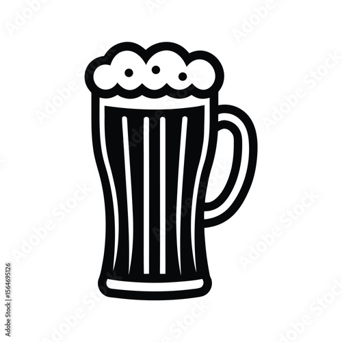 Full beer mug with foam drink silhouette vector illustration