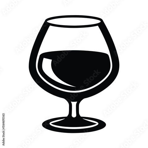 Brandy glass with liquid drink inside silhouette vector illustration