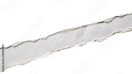 A strip of torn white paper with a rough edge is isolated on transparent background