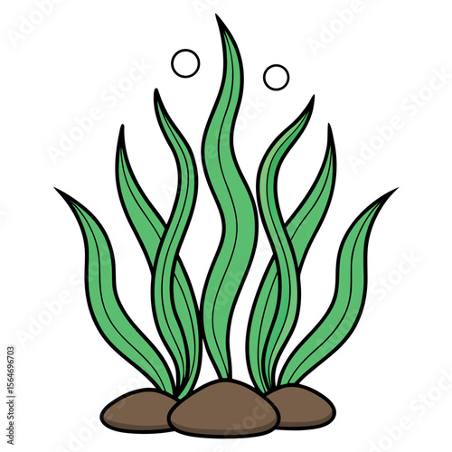Green aquatic plants with bubbles seaweed brown