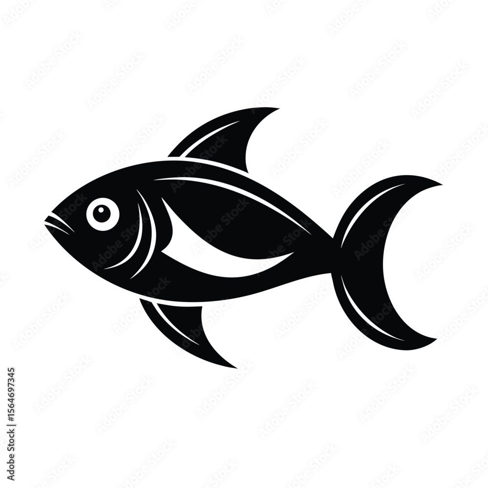 Naklejka premium Stylized fish swimming in black and white silhouette vector illustration