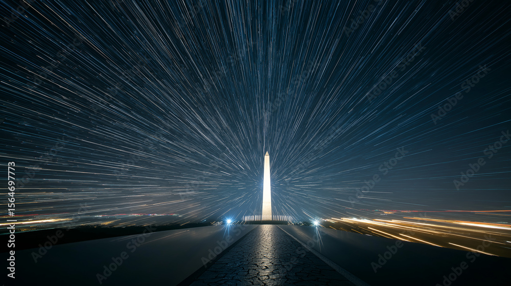 Obraz premium Dynamic star trails over the washington monument night sky photography urban landscape long exposure view