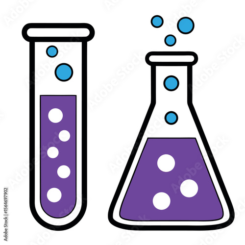 Purple liquid bubbling in laboratory glassware test tube