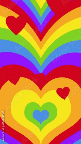 Animation of hearts over rainbow heart texture