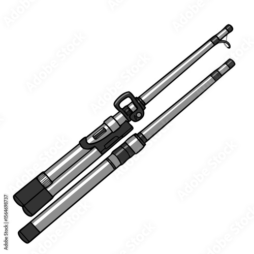 Vector illustration of telescopic fishing rod with folded segments and reel seat, isolated on transparent background
