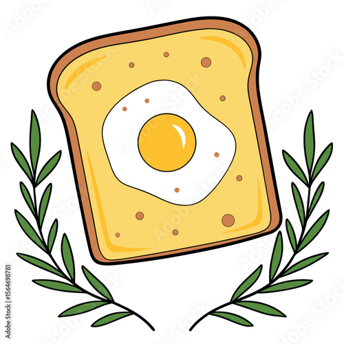 Toast with fried egg and green leaves breakfast food