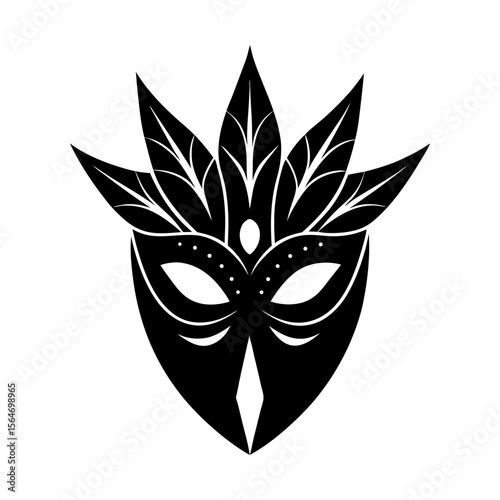 Elegant carnival venetian mask with feather design graphic art silhouette