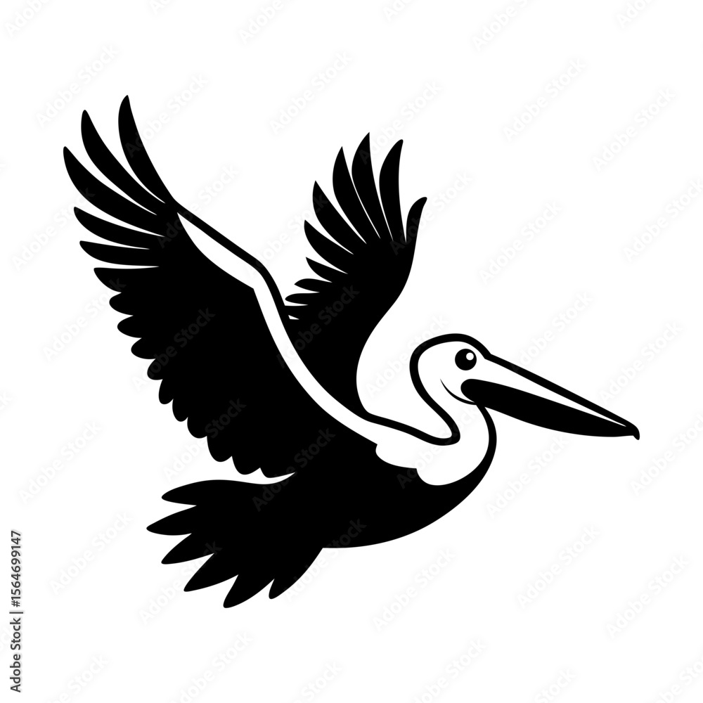 Obraz premium Pelican flying bird animal wildlife avian vector illustration silhouette