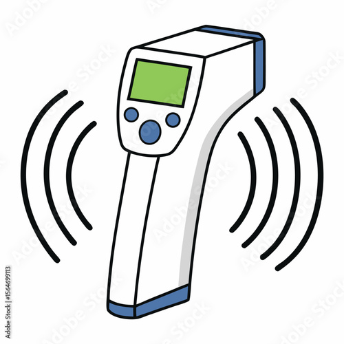 White thermometer with green screen and blue accents