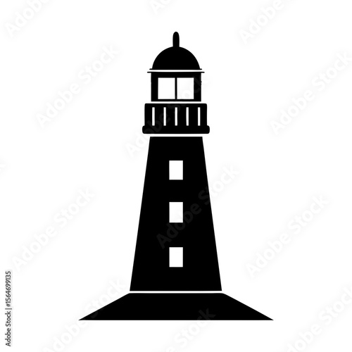 Coastal navigation tower beacon lighthouse vector illustration silhouette