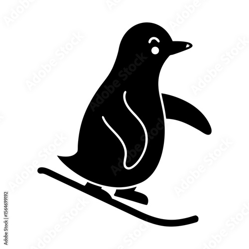 Cute animal antarctic skiing penguin vector winter holiday fun silhouette