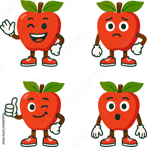 cartoon red apple character emotions