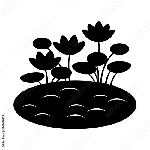 Elegant pond with water lilies vector graphic design element silhouette