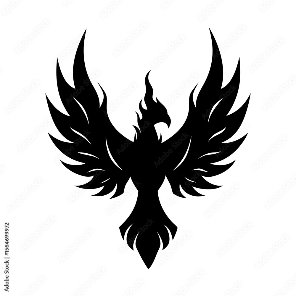 Naklejka premium Phoenix bird mythical creature ancient symbol vector graphic silhouette