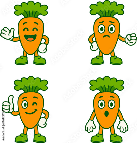 funny cartoon carrot emotions set