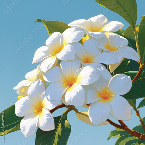 frangipani flower on blue sky