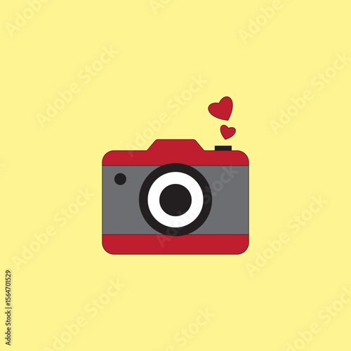 Camera with mini heart vector illustration. World Photography Day's concept