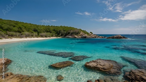 Secluded Cove Beach with Turquoise Water     Idyllic Summer Vacation Destination Featuring Pristine Sand  Crystal Ocean  Coastal Scenery  and Tropical Relaxation  