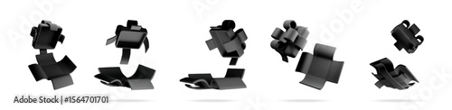 Black gift box with bow set on solid white background. Realistic 3d rendering illustration for celebration theme. Element for holiday banner.