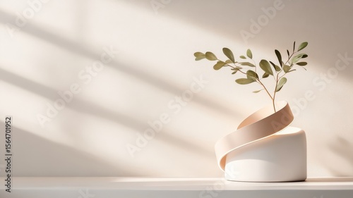 Minimalist still life of coiled LED light strip on white pedestal.