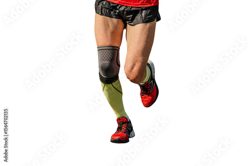 legs man runner running with knee pad protection cut-out figure on transparent background