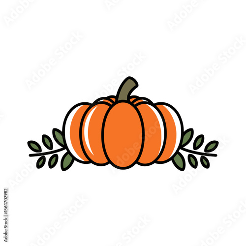 Pumpkin corner border autumn harvest illustration, Decorative illustration of two pumpkins with leaves and vines in the bottom left corner, perfect for autumn, harvest, or Thanksgiving themed designs
