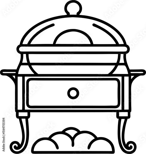 vector illustration of a Buffet Warmer line art black and white , white background  