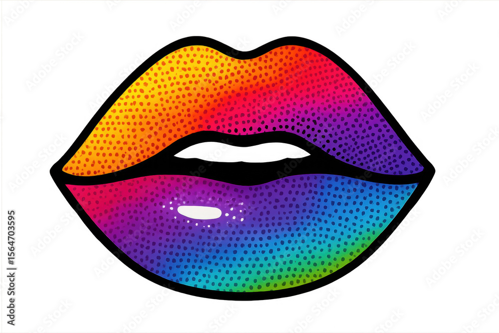 Obraz premium Colorful pop art lips with rainbow gradient and halftone dots on transparent background, ideal for beauty and makeup projects