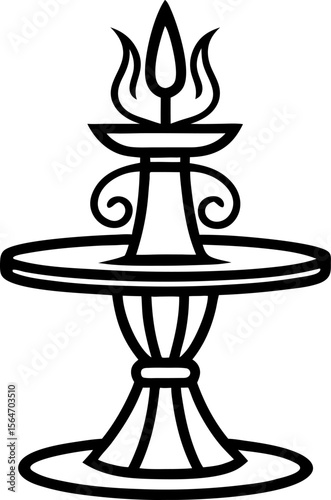 vector illustration of a burning candle Holder (for table ambiance) line art black and white , white background