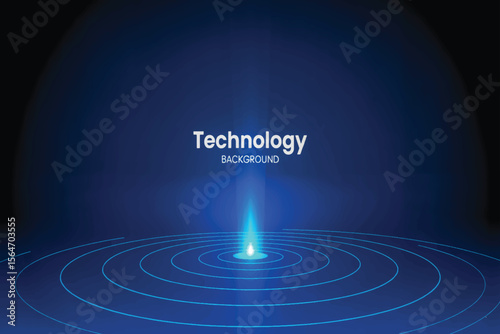 Futuristic blue gradient background with glowing neon rings, vertical light beam, and bold white “TECHNOLOGY” text in modern font 