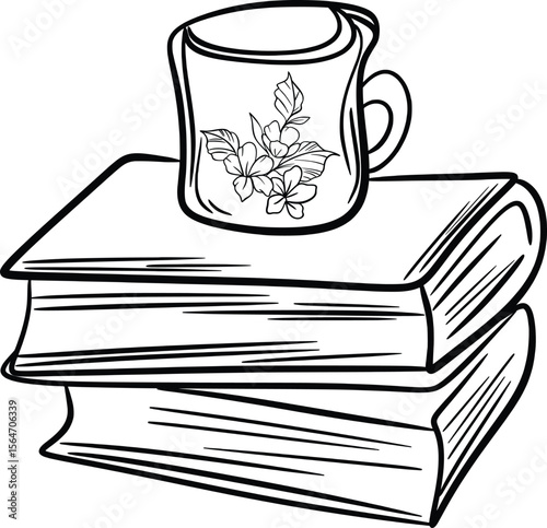 National Book Lovers Day Books with Floral Mug