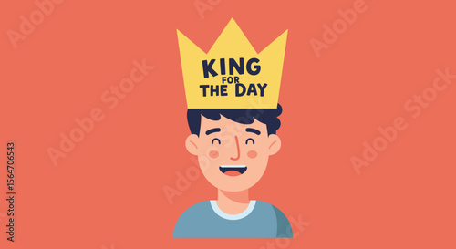 Cartoon Man Wearing a King for the Day Crown Smiling Expression.