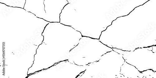 "High-contrast cracked wall texture with black fracture lines on a white background. Perfect for grunge designs, aged surfaces, urban decay effects, or abstract graphic overlays"