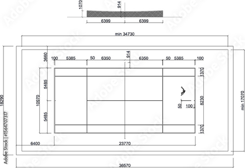 vector illustration of detailed design of site plan layout of tennis court with scale size