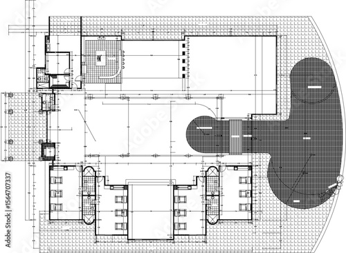 vector illustration of detailed design of site plan layout of commercial swimming pool field with scale size