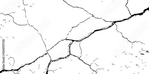 "Cracked white wall texture with bold black fracture lines. Ideal for grunge backgrounds, aged surfaces, urban decay effects, or abstract art. High contrast design for creative projects"