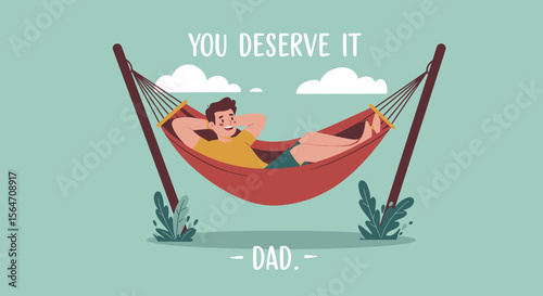 Relaxing Dad in Hammock Illustration with Hands Behind Head and Happy Expression.