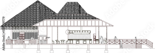 vector illustration design architectural detail view facade villa resort traditional ethnic house