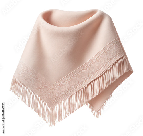 Fringed edge shawl in soft pastel pink with delicate lace trim
