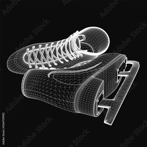 White skate sneakers rendered in realistic 3D with detailed stitching and textured soles. The black background enhances contrast, highlighting the clean design.