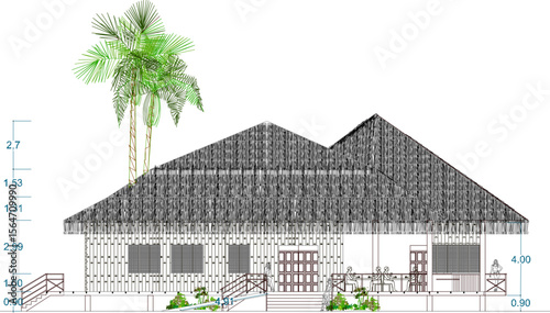 vector illustration design architectural detail view facade villa resort traditional ethnic house