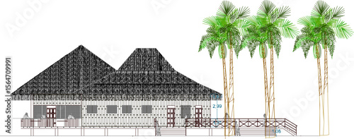 vector illustration design architectural detail view facade villa resort traditional ethnic house