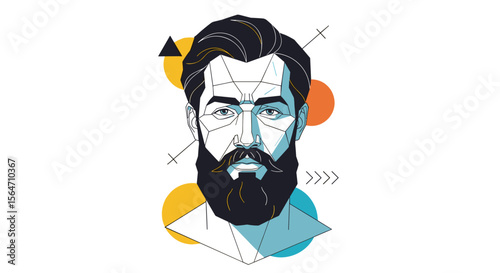 Bearded Man Portrait Modern Artistic Minimalist Geometric Style