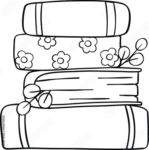 National Book Lovers Day Stack of Books with Floral Design and Leaves