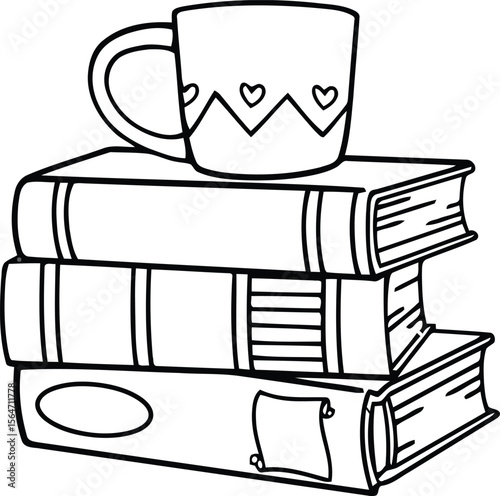National Book Lovers Day Stack of Books with Coffee Mug
