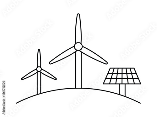 renewable energy wind turbine and solar panels icon. green energy, wind energy, solar energy, Renewable source energy concept vector illustration.