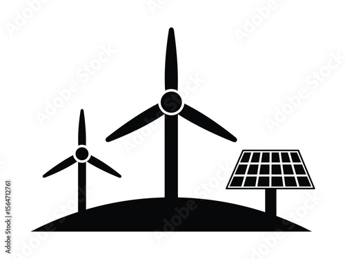 renewable energy wind turbine and solar panels vector icon. green energy, wind energy, solar energy, Renewable source energy concept vector illustration.