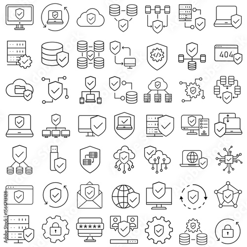 Cybersecurity vector icon set. Firewall illustration sign collection. Web protection symbol. Cyber security web icon.