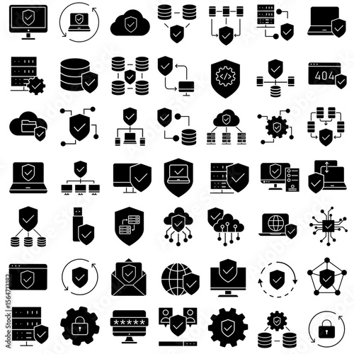Cybersecurity vector icon set. Firewall illustration sign collection. Web protection symbol. Cyber security web icon.