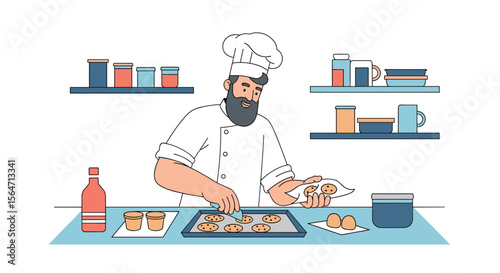 Professional Baker Arranging Freshly Baked Cookies Sweet
